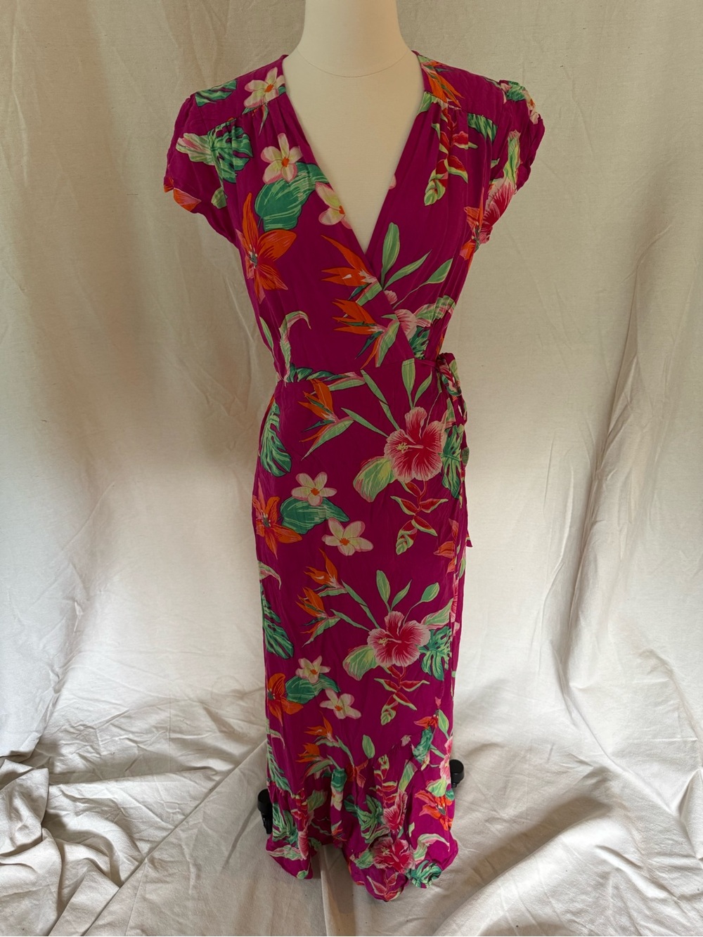 XIX Palms Pink Long Flowy Tropical Wrap Dress Size L